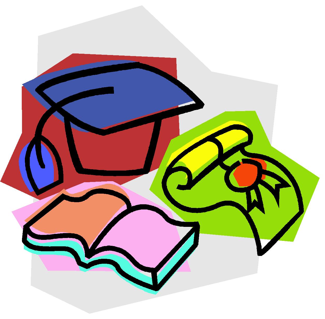 disegno di un cappello di laurea con libro e pergamena