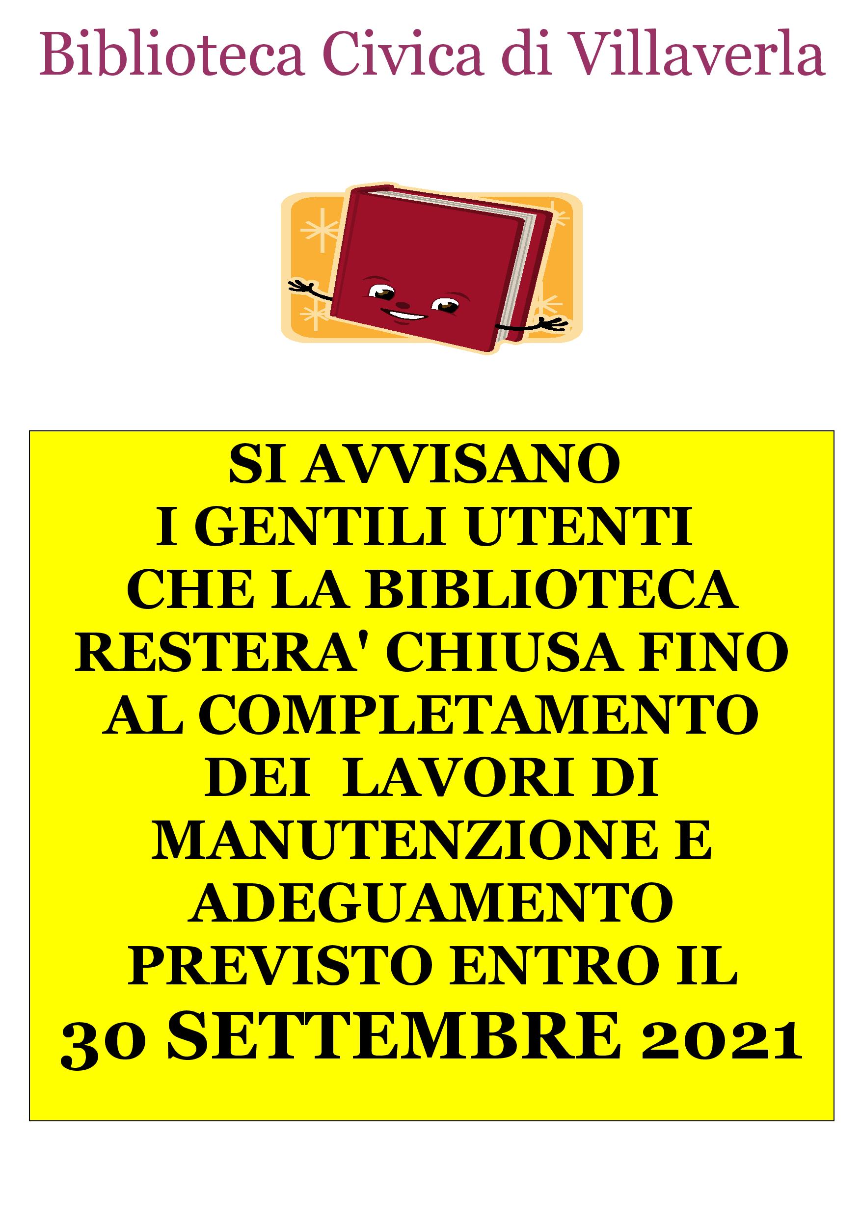 cartello chiusura biblitoeca per lavori